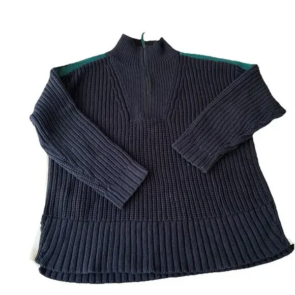 T BY TALBOTS Tipped Half-Zip Sweater Women's Size L Indigo Blue - Picture 2 of 9